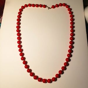 Vintage Long Red Plastic Bead Necklace